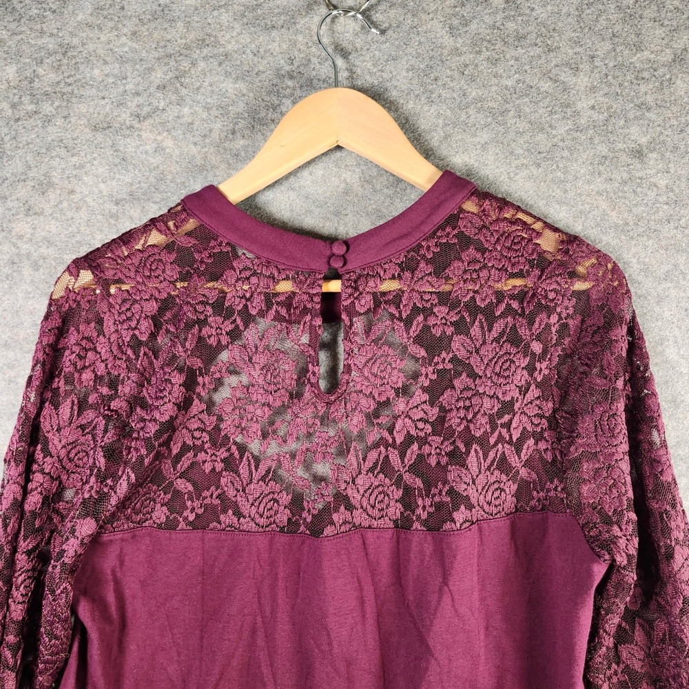 Torrid Burgundy Lace Tunic Top Keyhole Neck Long Sleeve Women‎ Size 2 18/20 Goth - Picture 11 of 14
